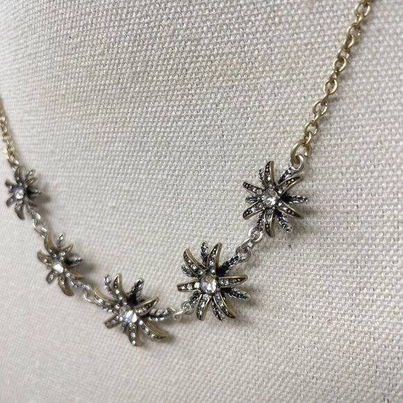Vintage Starburst Rhinestone Necklace Gold & Silver‎ Tone Adjustable Chain - Picture 5 of 12